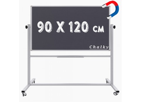 Chalky Mobil Tekerlekli Çift Taraflı Manyetik Kara Tahta 90x120 cm